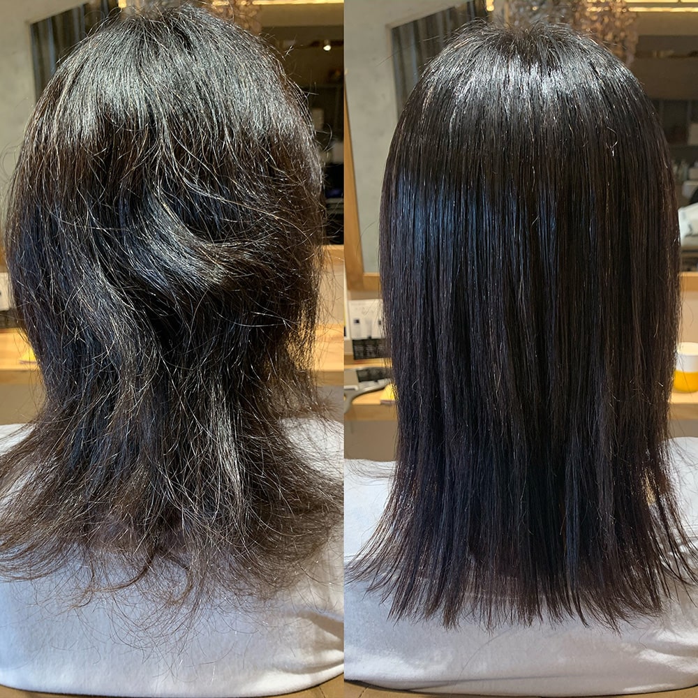 髪質改善メニュー施術を受けた40代女性のビフォーアフター写真